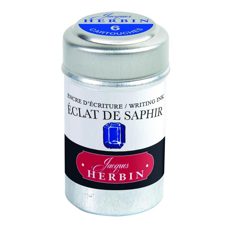 Herbin Writing Ink Cartridges - Ã‰clat de Saphir, Pot of 6 - Image 1